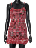 Plataz Women's Sleeveless Twisted U Tie Sling Hollow Wool Dress DJPT