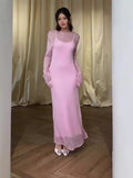 Plataz Women's Clothing In The Autumn Of 2024 Solid Color Round Collars Thin Slings Long Skirts Two Sets