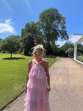 Plataz Hot Dress Fashion Cake Dress Sexy Pink Slings Bare Hot Babes Long Dress HZ0628
