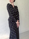 Plataz Chic French Wave Dot Dress Temperament V-Necked Hip Dress Tice With Waist Display Skinny Bottom Skirt