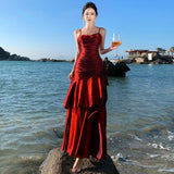 Plataz Summer New Lotus Leaf Side Hanging Dress Birthday Party Dress Dress Holiday Beach Dress