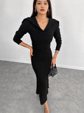 Plataz Fashion Knitted Solid Color In Autumn 2024 V-Neck Bag Hip Dress