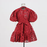 Plataz Round-Neck Dress 2025 New T-Bubble Sleeve Single-Button Vacation Leisure Belt With Sling Dress