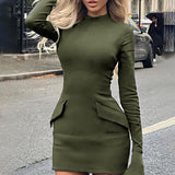 Plataz Autumn New Fashion Sexy Hottie Bag Hip Dress Temperament Professional Style Long-Sleeved Dress Woman DJPT