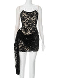 Plataz Women's New Lace Ribbon With Braided Tight-Graced Left A Short Dress DJPT
