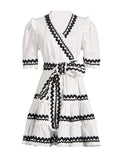Plataz Temperament Elegant Famous Style Dress 2025 Spring New V-Neck Stripe To Receive Waist Tie Dress Woman