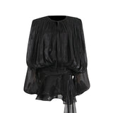 Plataz Elegant Vintage Style Dress 2025 New Hot-Sold Collar With Shoulder Long Sleeve Short Dress
