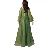 Plataz Dress Women 2025 New Long Green Large-Size Annual Conference Host Banquet Performance Fluffy Temperament Dress