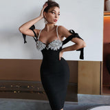 Plataz Industry Nail Pearl Suspension Tender Temperament Dress Sexy Elegant Party Tight Medium Dress