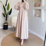 Plataz Women's Autumn 2024 Muslim Round Lantern Sleeve Elegant And Comfortable Dress