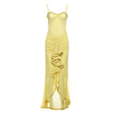 Plataz Autumn And Winter Women's New Temperament Sexy Bareback Mesh Sling Dress Solid Color Dress HZ0628