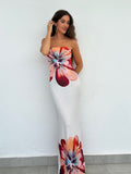 Plataz Positioning Print Medium Long Bag Hip Dress Sexy Breast Repair Dress Summer HZ0628