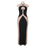Plataz Autumn 2025 New Long Dress Temperament Hanging Neck Sling Body Hollow Sexy Dress DJPT