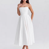 Plataz Sexy Women's Summer Wearing A Fish Bone Thoracic Dress Pure Style Hot Girl Repair In The Back Of The Long Dress HZ0628