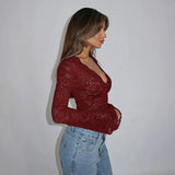 Plataz Autumn 2025 New Women's Dresses Sexy Vicaric V-Necked Lace Long Sleeve Blouse DJPT