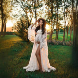 Plataz Bohemian Pregnant Woman Lace V Collar High-Waisted Dress Pregnant Woman Photo Photo Drag Skirt Maternity