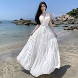 Plataz Dress 2024 New Sanya Hanging Neck Dress Sexy Bare Back White Sling Dress Holiday Dress