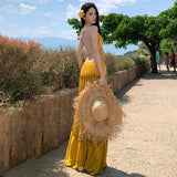 Plataz Holiday Style V-Neck Hanging Neck Top Skirt Half Dress Two Sets Of Women's Summer Beach Beach Skirt