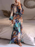 Plataz East Autumn 2024 New Folds To Receive Thin Waist Exotic Style Long Sleeve Long Dress Dress Woman