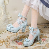 Plataz Sweet Bow Lolita Lace Candy Shoes Coarse Heel Single Shoes 32-43 Shoes High Quality Shoes