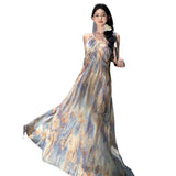 Plataz Retro Oil Painting Smashed Flowers To Take The Sling Dress To The Waist Dress Seaside Holiday Showback Beach Dress Woman