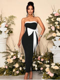 Plataz Bow Bump Color With Chest With Dressing Dinner High-End Feel Beautiful Evening Dress