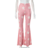 Plataz Women's Clothing 2025 Summer New Abstract Printing Trumpet Trousers DJPT