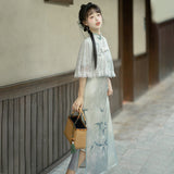 Plataz Empty Mountain New Rain Hanfu Women's Chinese Style To Improve The Daily Chinese Elements Cheongsam Dress Set 8689