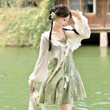 Plataz Design Bamboo Chinese Style Improvement Chinese Elements Women's Coat Sling Skirt Set 9288