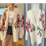 Plataz Rose Loose Knitted Woolen Cardigan Warm Coat 24 Autumn And Winter New