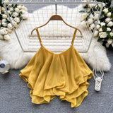 Plataz Summer Blouse Loose Lotus Side Shoulder Double Sleeveless Sleeveless Sling Sling Vest Woman DJPT