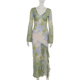 Plataz Autumn 2025 New Long Dress Temperament Body Printing Irregular Hem Dress Woman DJPT