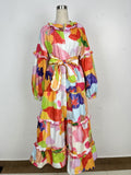 Plataz Tide Brand 2025 Spring Round Collar Lotus Lantern Sleeve Strap To Close The Waist Orange Red Dress Dress Dress