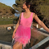 Plataz Dinner Temperament Suit Two Sets Of Sexy Short Skirt Tuxed Feathers