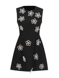 Plataz Elegant Wind Vest Dress 2025 Summer New Round Neck Nail Diamond Flowers Solid Color Short Dress Dress Woman