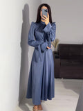 Plataz 2024 New Waist-Skinny Strap Solid Color Long-Sleeved Dress Design Dress Dress Woman