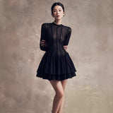 Plataz 2025 Black Rolled Long Sleeve Dress Women's Puff