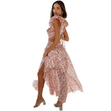 Plataz 2025 New Solid Color Sleeveless Flaming Flower Fork Sexy Dress