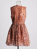 Plataz High-End Leopard Print Skirt 2025 Summer New Round Collar Diamond Waist Dress Dress Woman