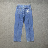 Plataz Alcatraz Jeans New Star Embroidered High Street Retro Old Casual Five-Point Pants DJPT