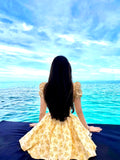 Plataz Short Dress Pure Vietnamese Niche Dress Yellow Broken Flower Deep V Print Holiday Thorny Skirt