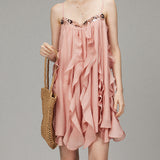 Plataz Holiday Beads With Fluffy Sling Dress Spring 2025 New Super Fairy Sweet Short Skirt