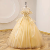 Plataz Color Yarn Yellow Evening Dress Student Vocal Art Exam Performance Costumes Solo Puffy Skirts To Preside Over The Annual Meeting