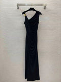 Plataz Luth Star Of The Same 2024 Summer Famous Temperament Folded Asymmetrical Shoulder Opening Black Dress Dress