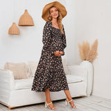 Plataz 2025 New Spring Pregnant Woman Chiffon Dress Small Broken Floral Dress Maternity