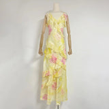 Plataz Colored Sling Skirt 2025 Summer New Fashion V-Neck Sleeveless Print Lotus Leaf-Side Dress Woman