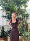 Plataz Retro Black V-Neck Rose Crush Babes Body Dress Female Pure Ass Long Skirt
