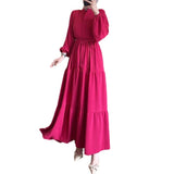 Plataz Women's Autumn Round-Neck Long-Sleeved Single Buckle High-Waisted Splicing Dress