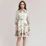 Plataz Spread Floral Retro Print Skirt 2025 New Collar Long-Sleeved Belt Design Dress Women's Summer