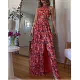 Plataz Women's Clothing New Hanging Neck Hollow Folded Folded Floral Dress HZ0628